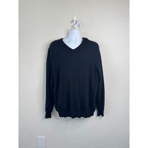 Club Room Mens 100% Cashmere V Neck Sweater Pullover Sz L Black Old Money Preppy